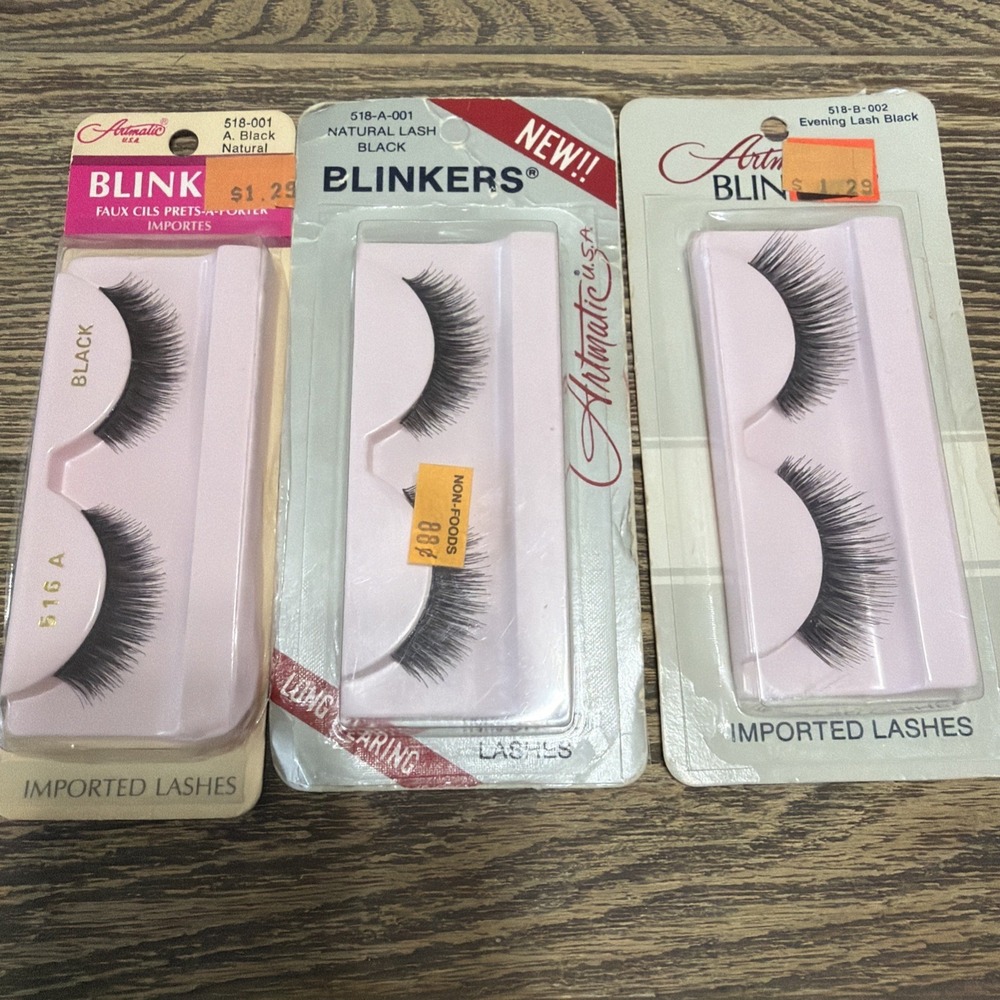VTG BLINKERS False Eyelashes Natural Black Long Wearing 100% Real Hair Made USA